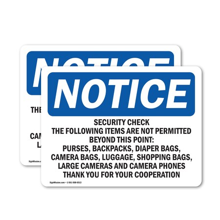 Signmission Security Check The Following Items Are Not OSHA Notice Sign, Vinyl Decal, 7in W x 5in L, 2PK OS-2PACK-NS-D-57-L-18271